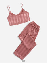 Load image into Gallery viewer, Pink Striped Satin Pj Set
