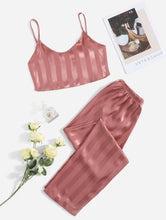 Load image into Gallery viewer, Pink Striped Satin Pj Set
